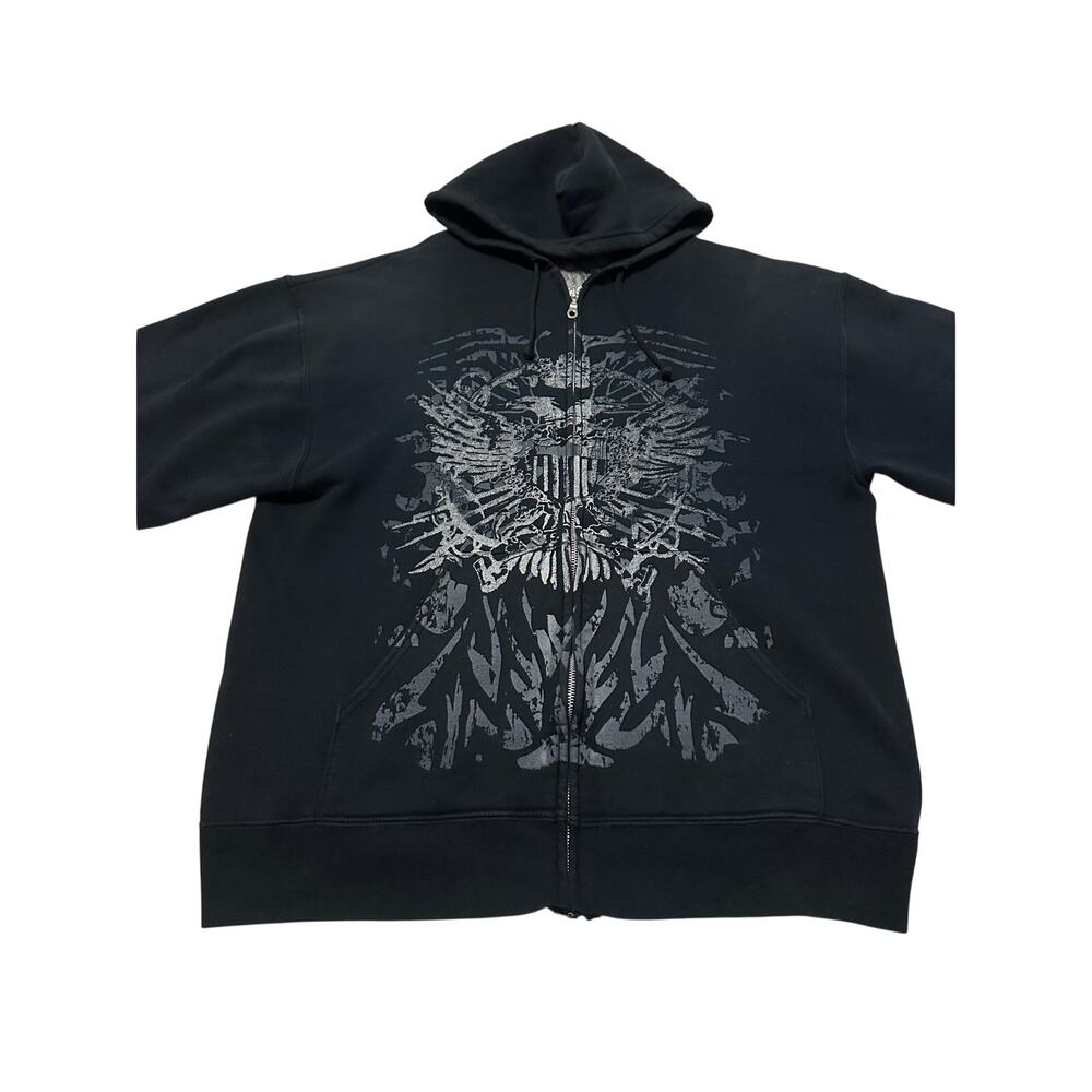 Vintage Howl Made In USA Graphic Zip Up Hoodie Black Mens M Y2K Wings Grunge